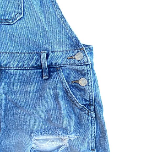 PacSun Grunge Distressed Denim Overall Shortalls Retro Hippie Boho Jean Bibs-M - Picture 3 of 11